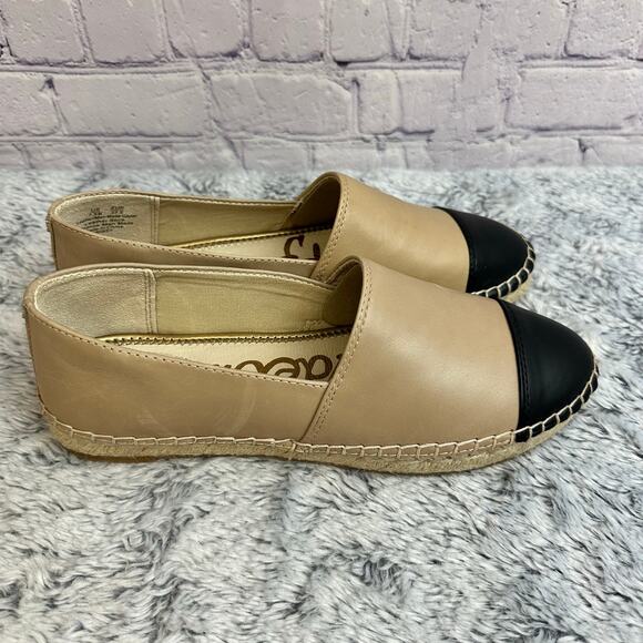 Sam Edelman Krissy Espadrille Flats Nude & Black Jute Trim Women's 7.5 Cap Toe - Picture 2 of 8